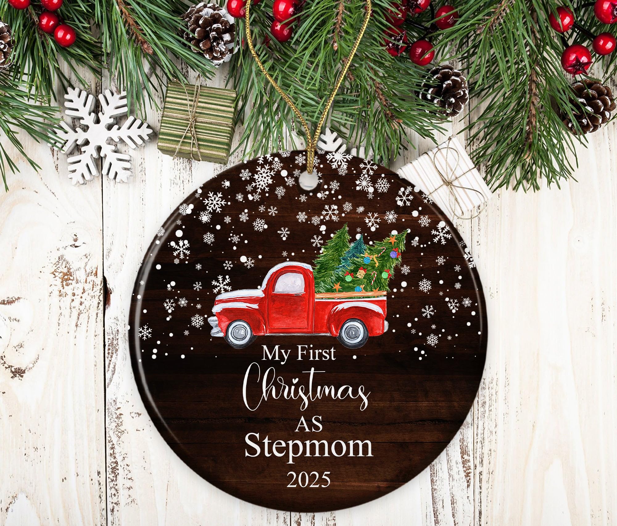 My First Christmas as Stepmom 2025 - Ceramic Keepsake Ornament for Stepmothers - Personalized Stepmom Gift - Holiday Home Decor for Blended Families