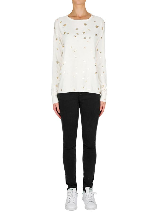Escape Crew Sweater for Women - Cozy White & Gold Knit Pullover | Casual Winter Wear, Office Outfit & Holiday Fashion