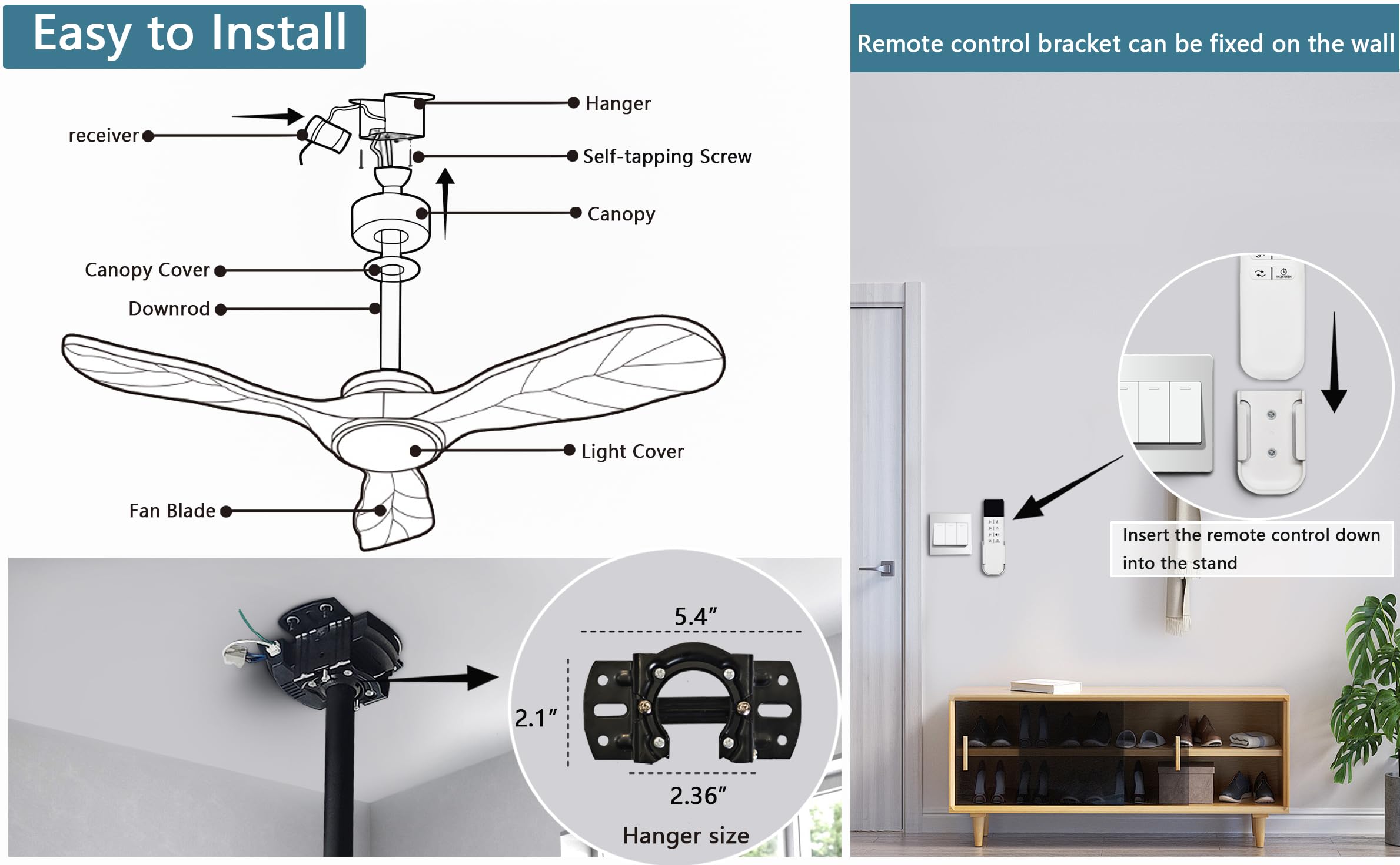 60 Inch Wood Ceiling Fan with Lights and Remote Control - Quiet Reversible DC Motor, 3 Blades & 3 Downrods - Farmhouse, Patio, Living Room, Bedroom, Office - Indoor/Outdoor Use (Black + Walnut) - Perfect for Cooling and Lighting Your Home All Year Round