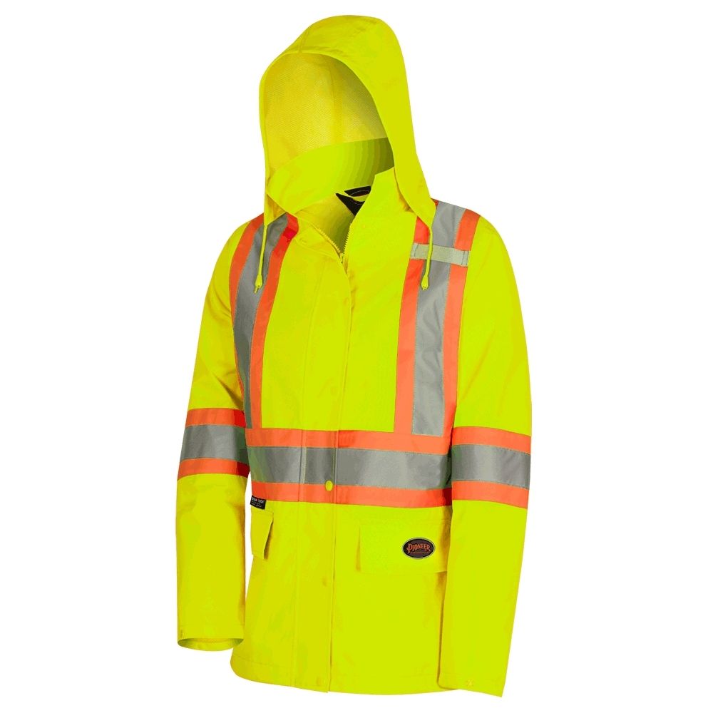 Waterproof High Visibility Rain Jacket for Women - Yellow 5628W | Reflective Work Jacket for Outdoor Safety, Construction & Cycling