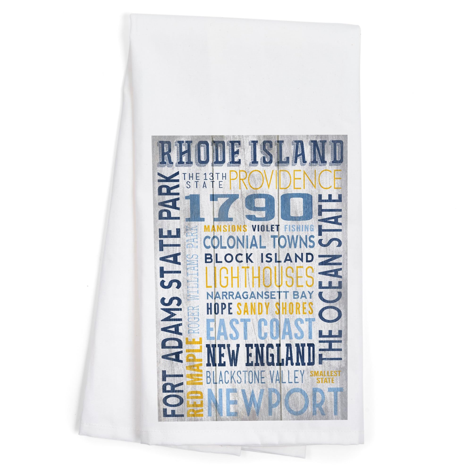 Lantern Press Rhode Island Rustic Typography Cotton Tea Towel - 100% Cotton Decorative Hand Towel for Kitchen & Home Decor - Perfect for Dish Drying, Gift Giving, and Farmhouse Style Decor