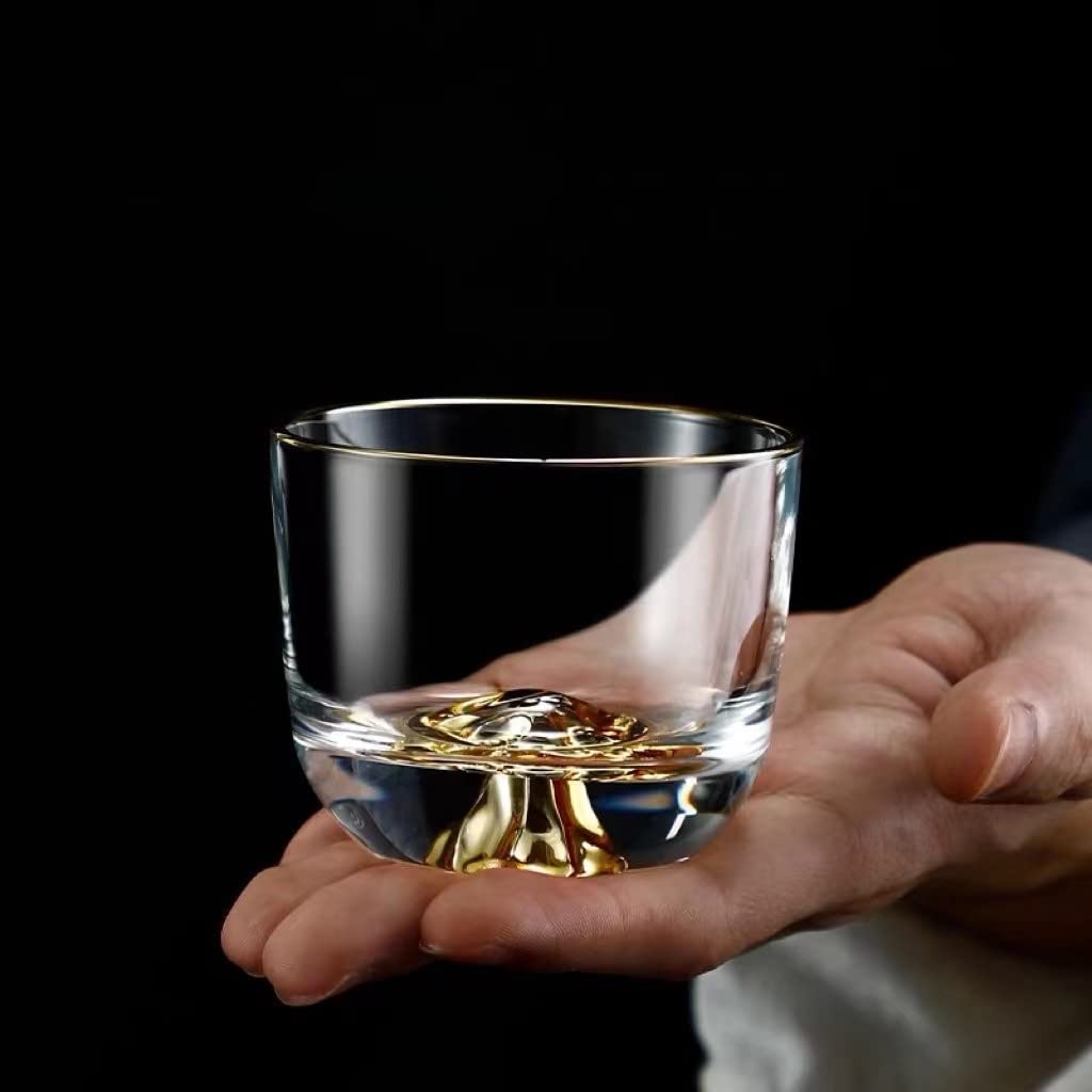 Handmade Japanese Kanayama Guinomi Sake Glass - Artisan Blown Glass with Gold Rim for Cold Sake, Sake Pot & Gift Box - Perfect for Japanese Cuisine, Birthday Gifts & Home Bar Accessories