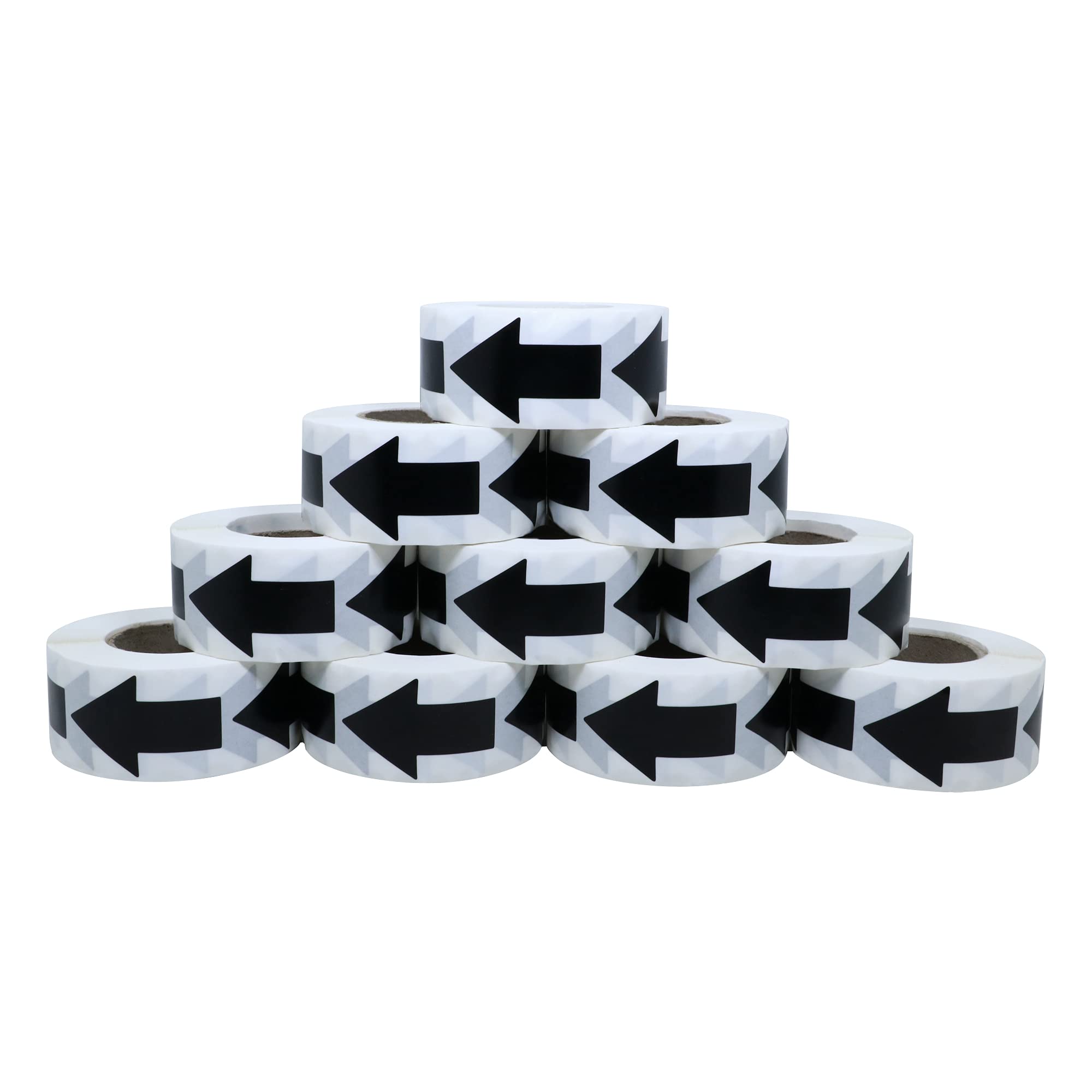 Aleplay 2 Inch Black Arrow Decal Stickers - 500 Adhesive Arrow Labels per Roll (10 Rolls) - Perfect for Floor Marking, Warehouse Organization, Safety Signs, and Industrial Labeling
