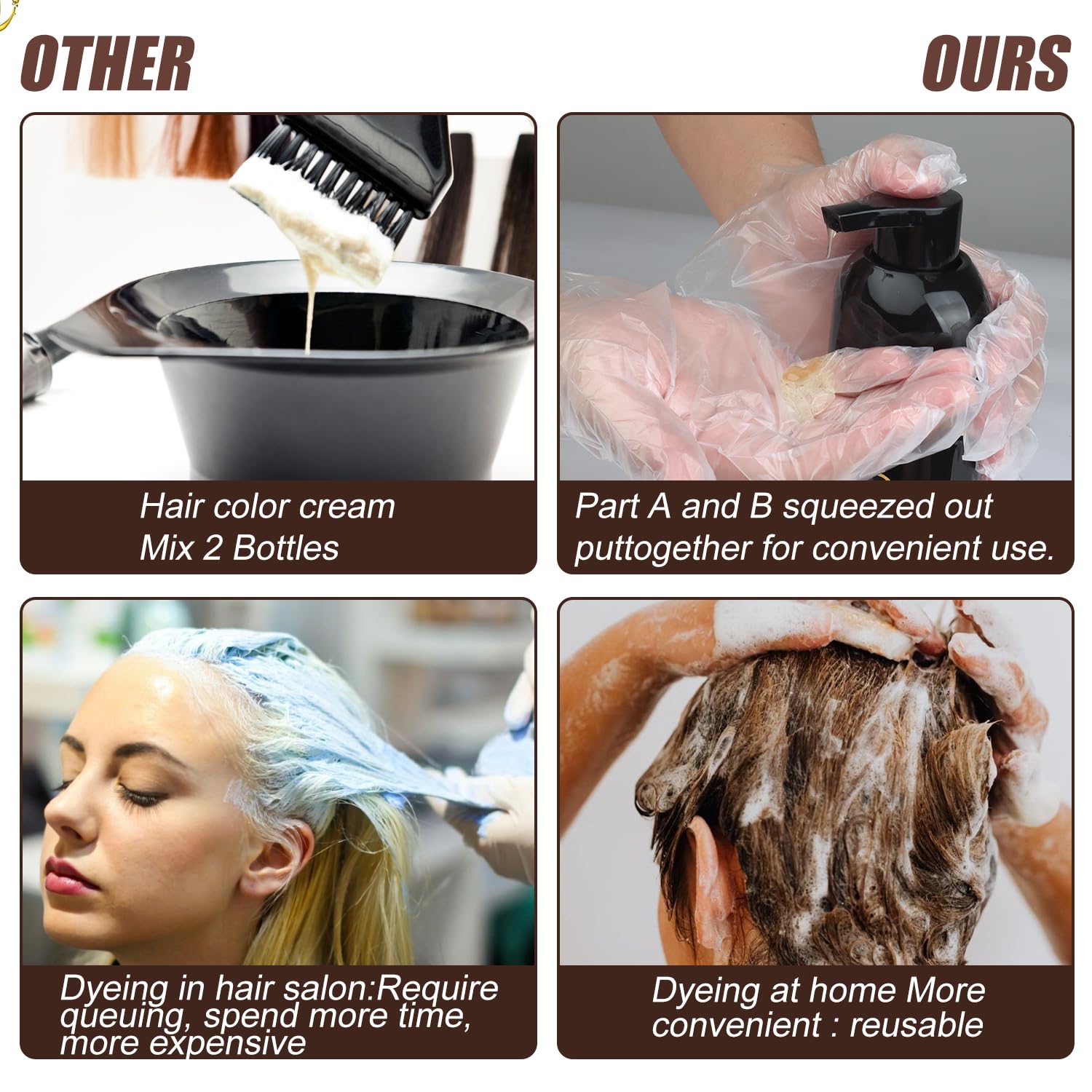 3 in 1 Herbal Dark Brown Hair Dye Shampoo for Women & Men - Natural Hair Coloring & Conditioning at Home | Perfect for Gray Coverage & Daily Hair Care