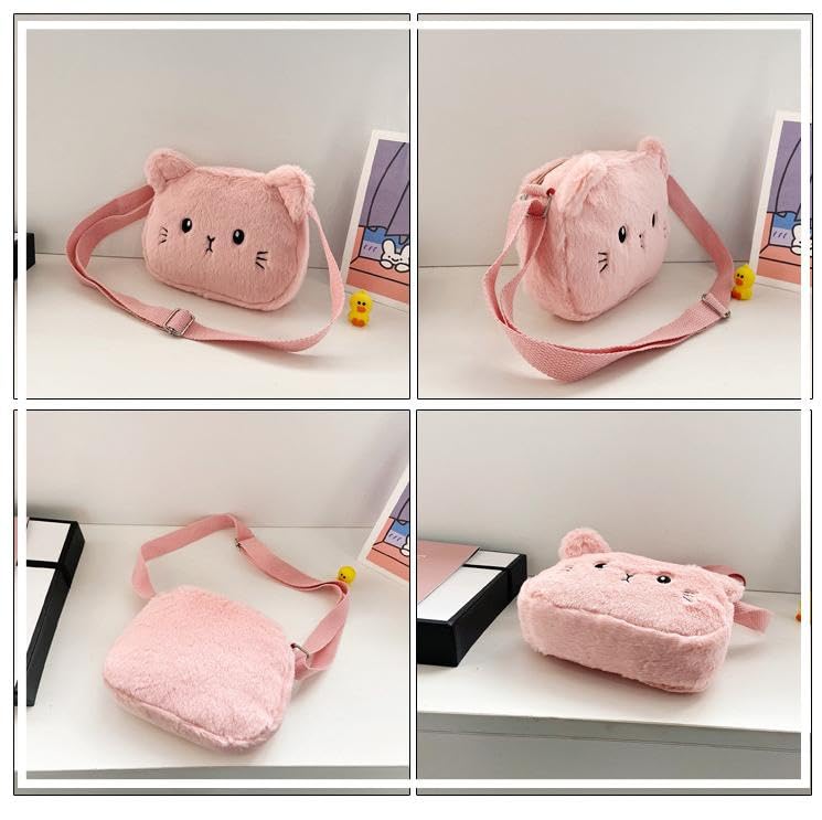 Adorable Pink Fluffy Cat Crossbody Bag for Women - Small Plush Shoulder Purse, Kawaii Animal Messenger Satchel - Perfect for Casual Outings, Shopping & Travel