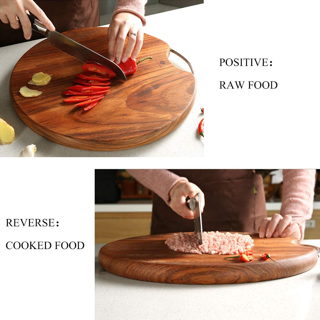 Premium Reversible Round Wooden Cutting Board with Stainless Steel Handle - Durable Kitchen Chopping Board for Meat, Vegetables, Fruits & Bread - Perfect for Home Cooking, BBQ & Food Prep (3 Sizes)