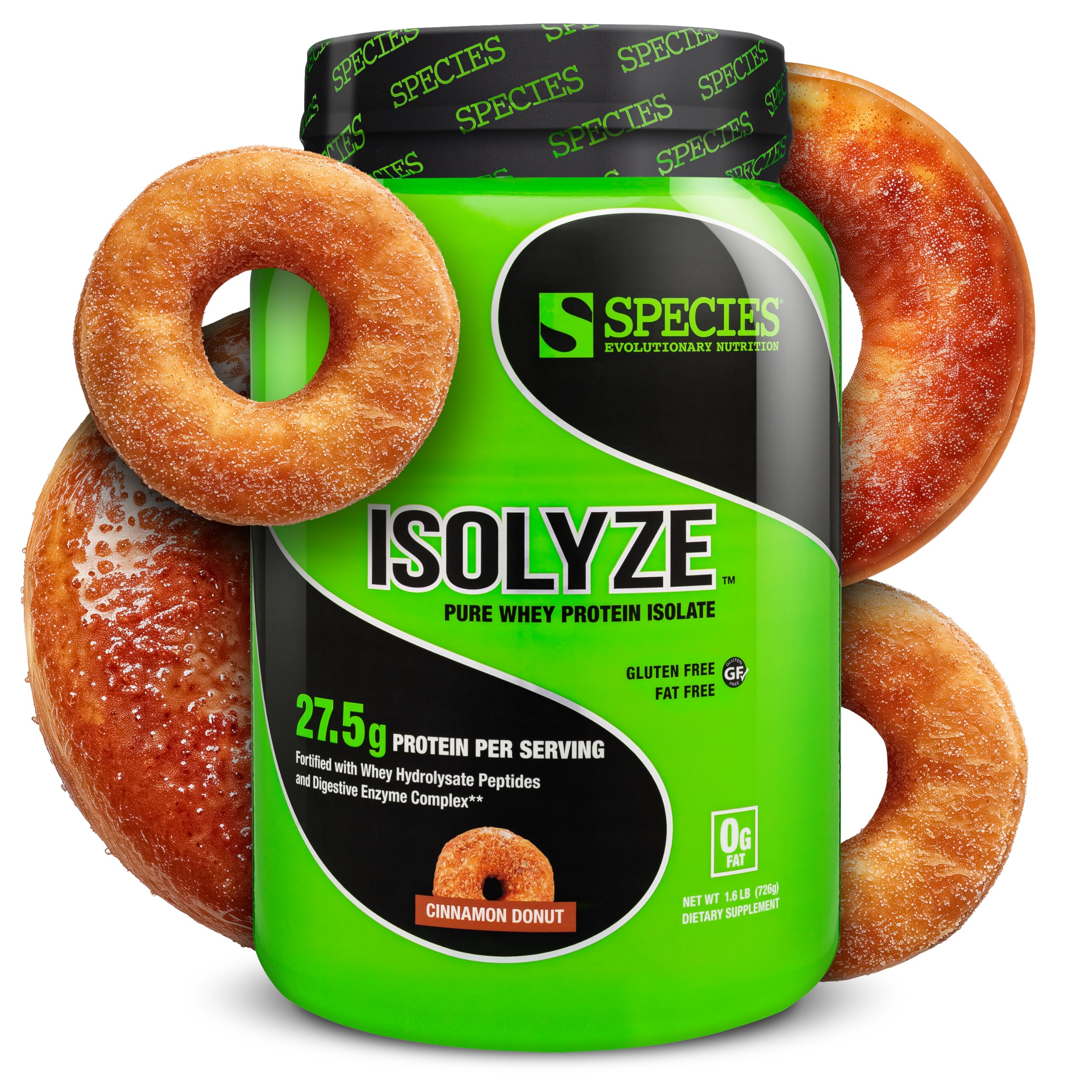 Species Nutrition Isolyze Whey Protein Powder - 100% Pure Whey Isolate for Muscle Growth & Recovery - 27.5g Protein Per Scoop, Sugar Free, Low Fat - Cinnamon Donut Flavor (22 Servings) - Perfect for Post-Workout Recovery, Meal Replacement & Fitness Enthusiasts