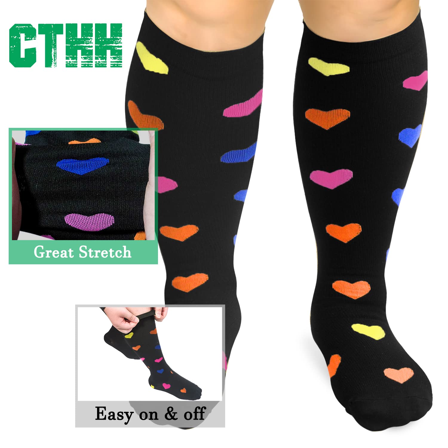 3 Pack Plus Size Compression Socks for Women & Men - Extra Wide Calf Knee High Support Stockings for Circulation & Swelling Relief - Ideal for Travel, Nursing & Varicose Vein Therapy