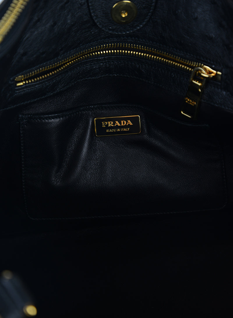 Prada Genuine Ostrich Leather Handbag for Women - Luxury Designer Purse for Work, Party & Evening Events