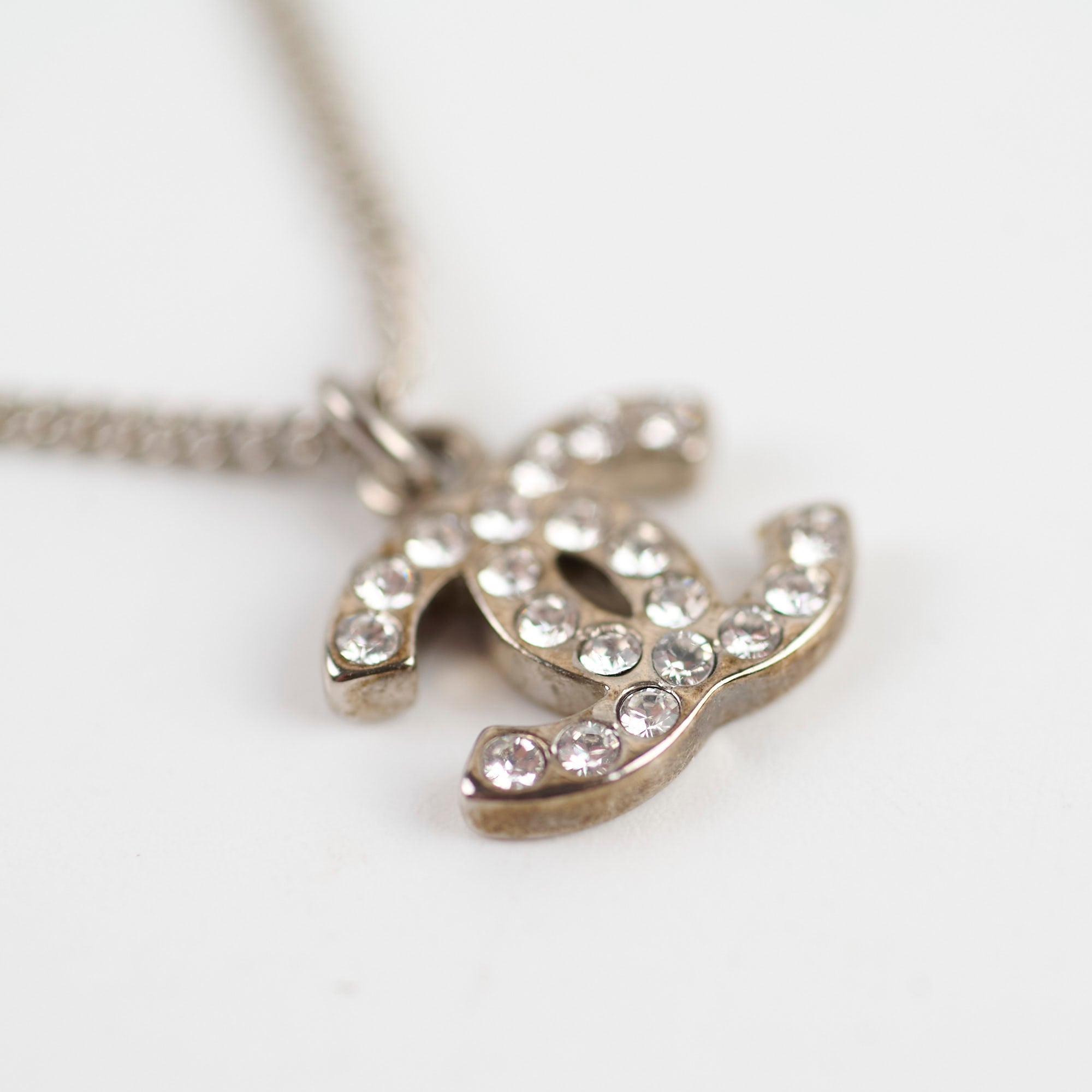 Chanel CC Logo Rhinestone Silver Necklace for Women - Elegant Costume Jewelry for Party, Wedding & Evening Wear