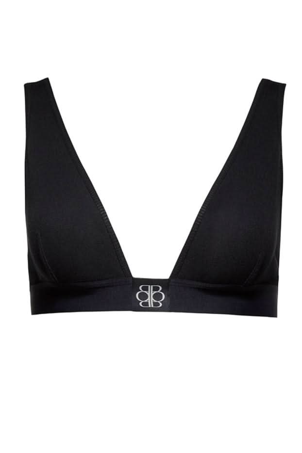 Cotton Rib Plunge Bralette - Soft Wireless Comfort Bra for Women, Black | Perfect for Yoga, Lounge & Everyday Wear