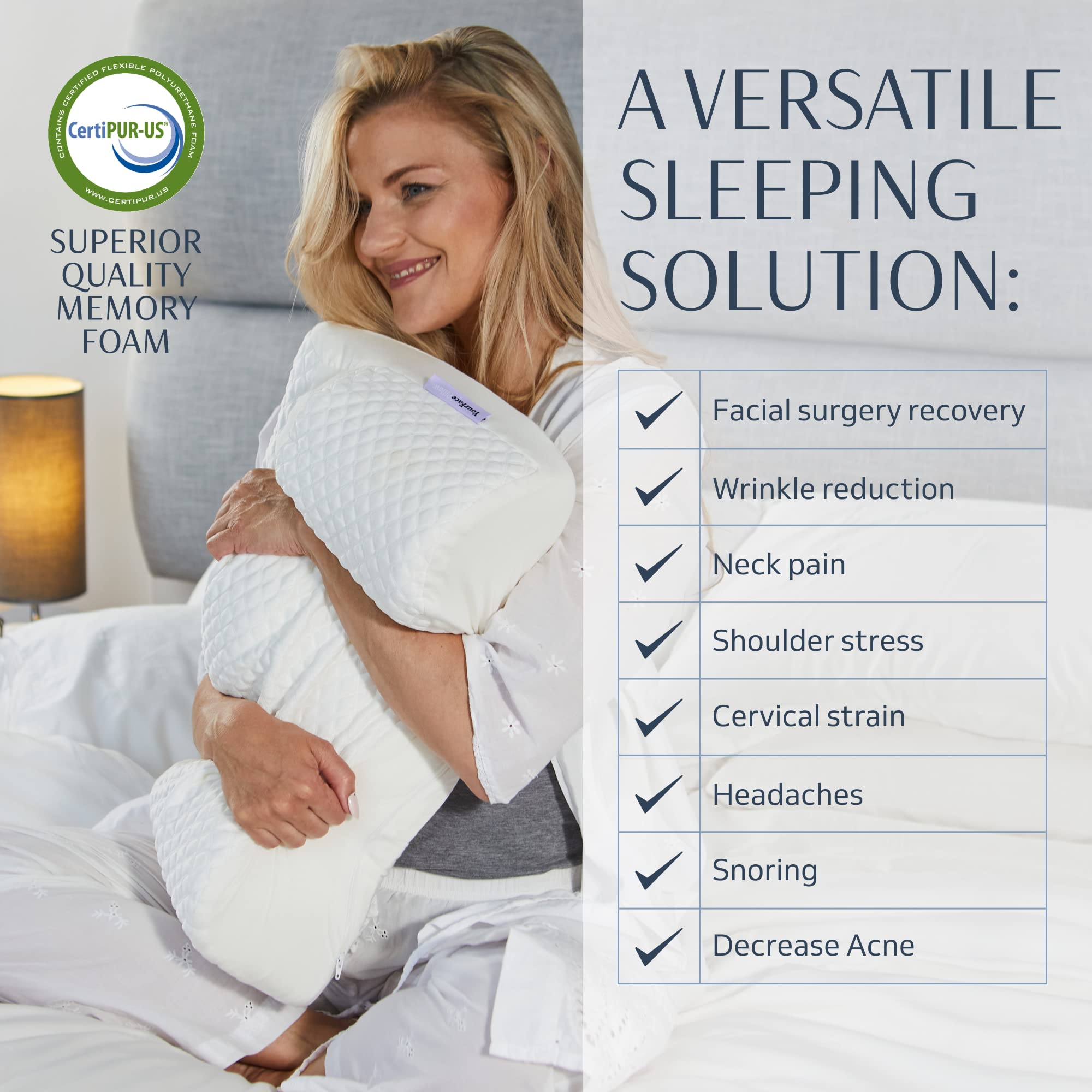 YourFacePillow - Orthopedic Memory Foam Pillow for Back Sleepers | Cervical Neck Support & Ergonomic Design | Cooling Satin Cover | Reduces Wrinkles & Pressure Points | Perfect for Side & Back Sleepers, Travel & Post-Surgery Recovery