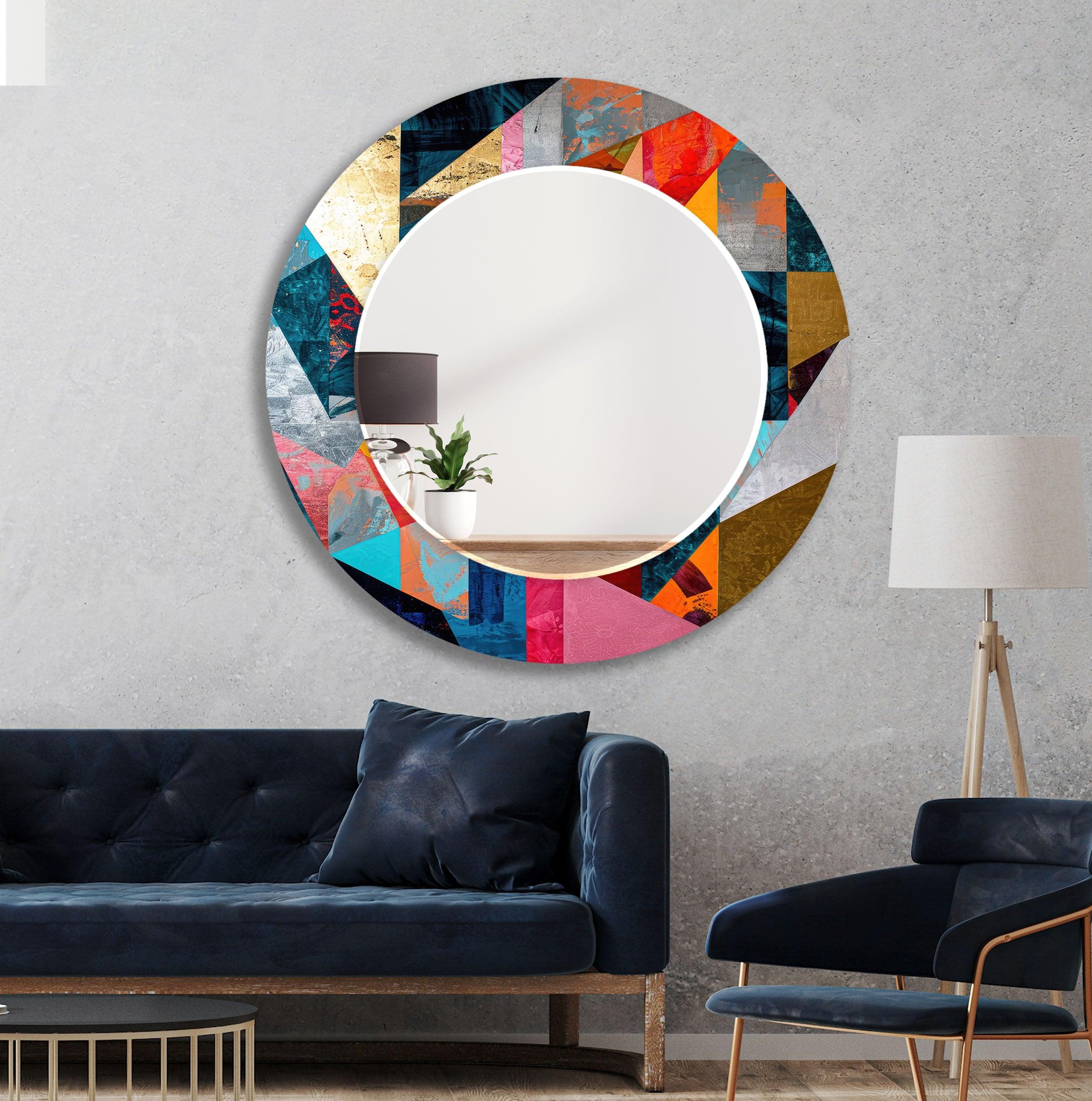 Modern Geometric Wall Mirror - Stylish Hexagon, Triangle & Circle Design for Living Room, Bedroom, or Entryway Decor - Home & Office Interior Design Accent Piece