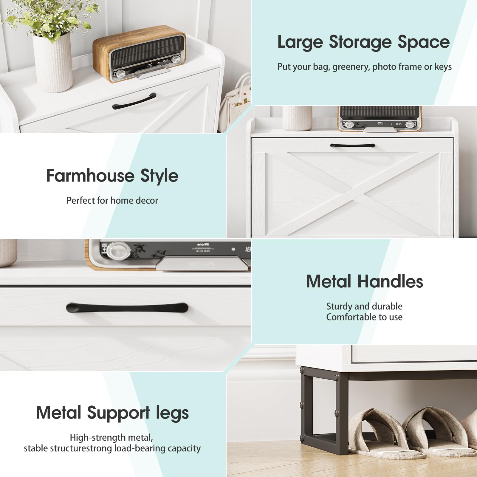 Maupvit 3-Tier Flip Shoe Storage Cabinet with Bench - Holds 20 Pairs of Shoes, Space-Saving Entryway Organizer for Hallway, Living Room & Small Spaces - White (Perfect for Apartments, Dorm Rooms & Closets)