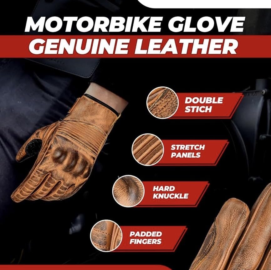 Leather Motorcycle Gloves for Men & Women - Touchscreen, All-Weather, Non-Slip for Riding Safety