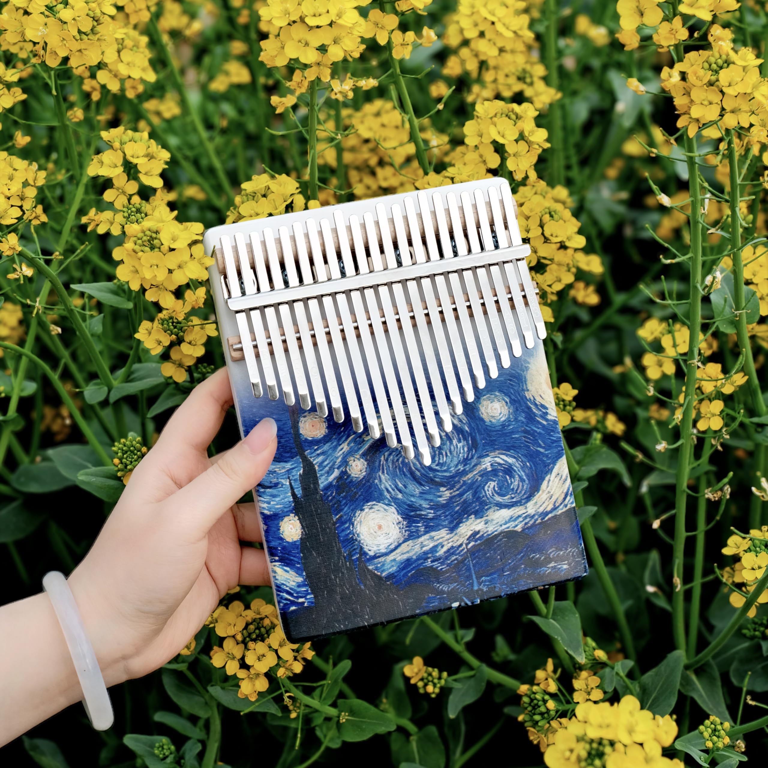 17 Key Kalimba Thumb Piano - Portable Mbira Finger Instrument with Tuning Hammer & Case - Musical Gift for Kids Adults Beginners (Starry Night Design) - Perfect for Relaxation, Music Therapy & Home Decor