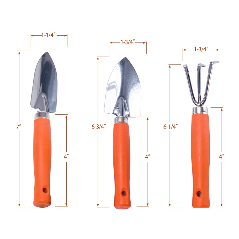 3-Piece Aluminum Gardening Tools Set with Trowel, Rake & Spade - 7