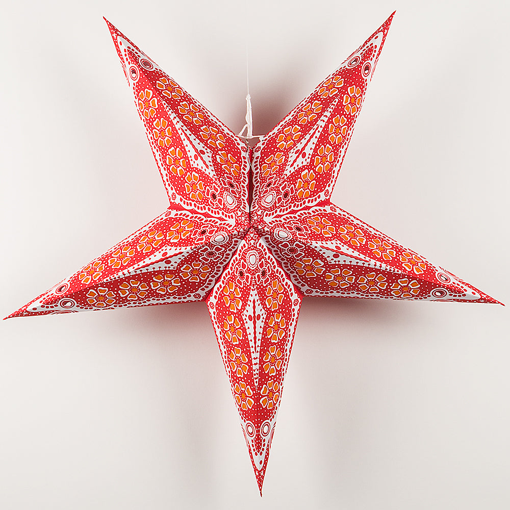 24 Red Petal Paper Star Lanterns - Elegant Hanging Wedding & Party Decorations for Indoor/Outdoor Events, Romantic Ambiance Lighting