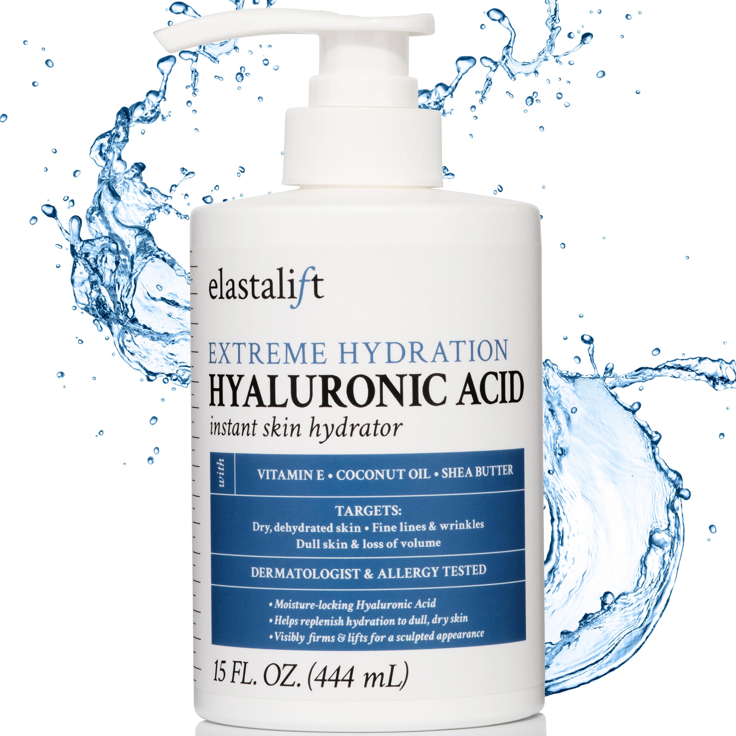 Elastalift Hyaluronic Acid Moisturizer Body Lotion - Anti Aging Skin Care Cream for Face & Body | Reduces Wrinkles, Sagging Skin, Cellulite & Stretch Marks | Hydrating Dry Skin Treatment | 15 Fl Oz | Perfect for Daily Use, Night Routine & Post-Shower Hydration