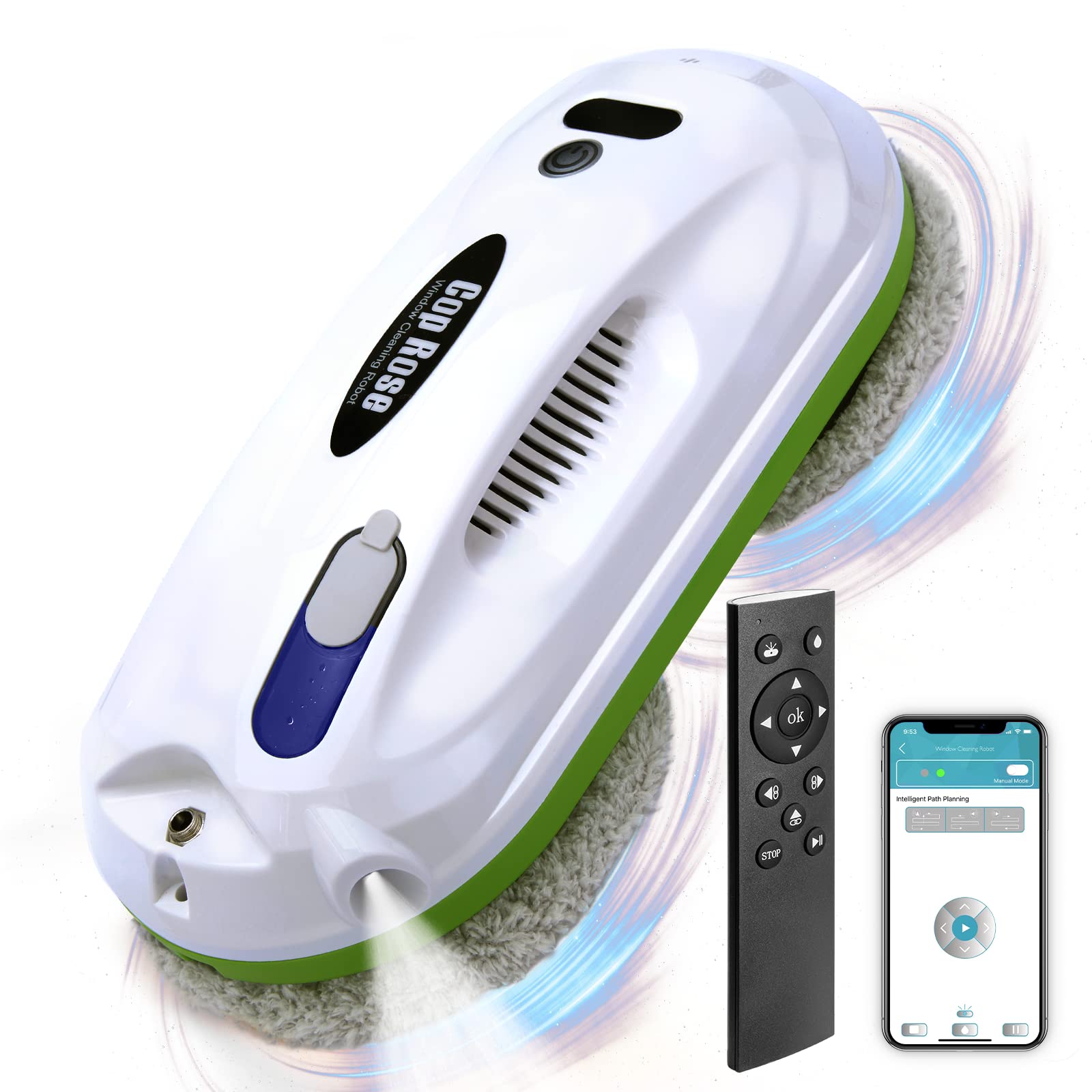 X5S Smart Window Cleaning Robot - Auto Water Spray, Remote Control, Vacuum Suction for High Windows & Ceilings - White Home Cleaning Robot for Glass, Skylights & Hard-to-Reach Surfaces