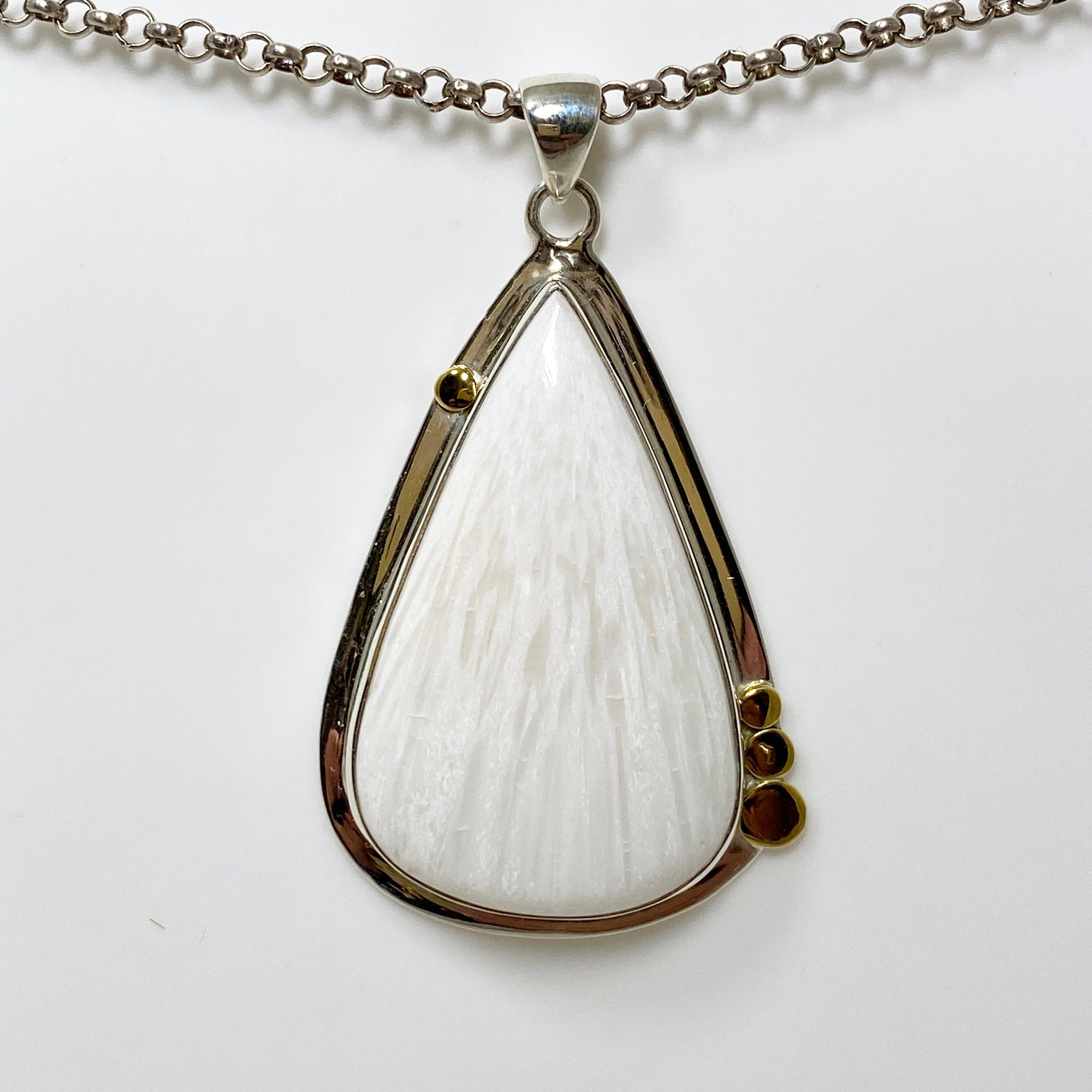 Natural Scolecite Teardrop Pendant Necklace - 925 Sterling Silver Handmade Jewelry for Meditation & Healing | Spiritual Gift for Women | Perfect for Yoga, Reiki & Energy Work