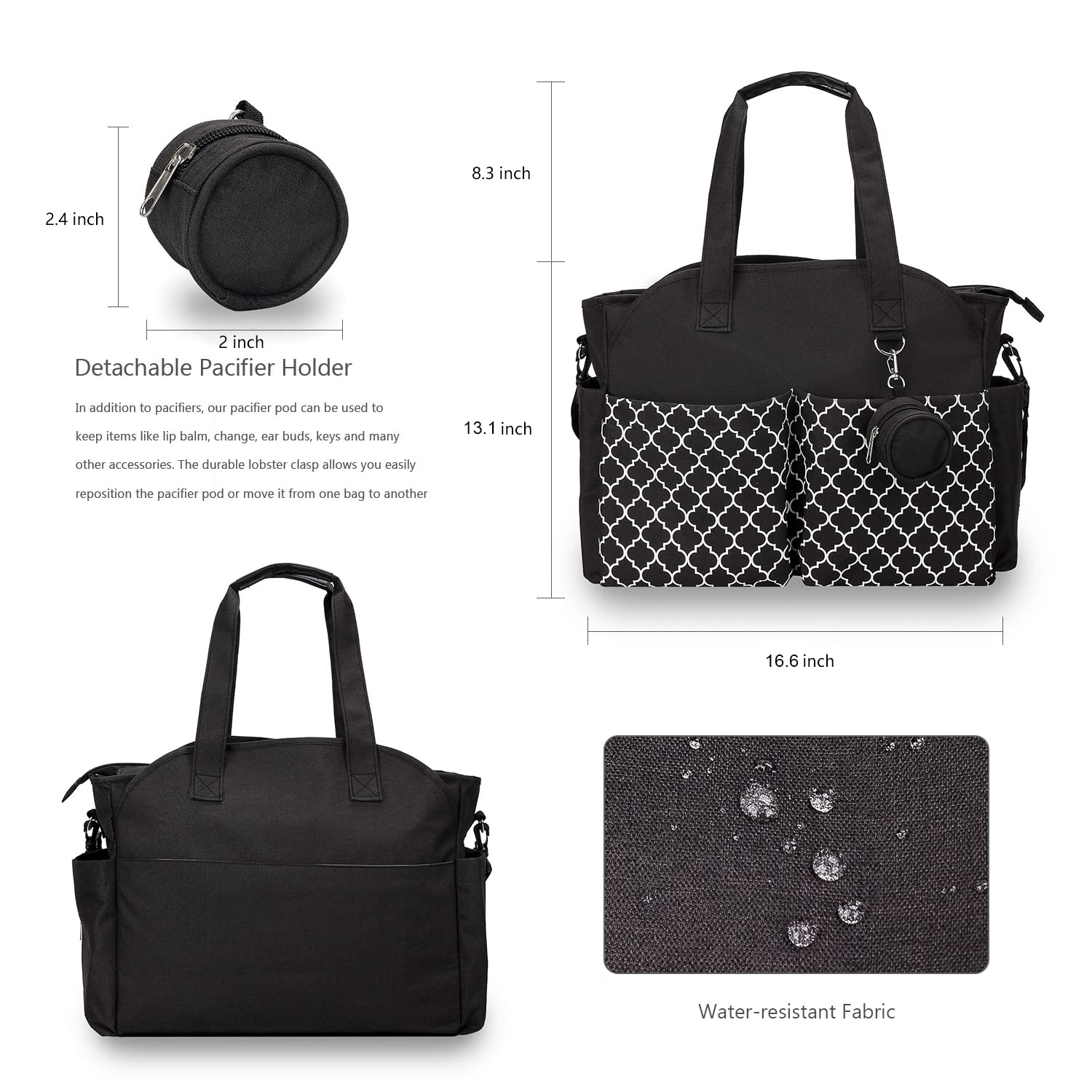 Large Waterproof Diaper Bag Tote for Moms - Baby Changing Bag with Insulated Bottle Pockets & Wipes Compartment | Perfect for Travel, Daycare & On-the-Go Parenting