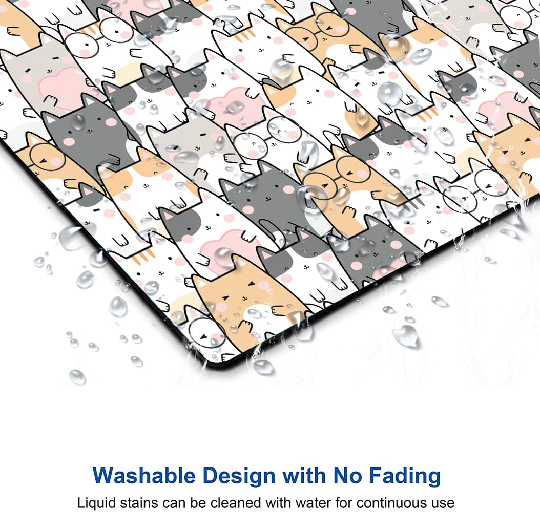 Cute Cat Kitten Mouse Pad - Non-Slip Rubber Base, Waterproof Cloth Surface for Office & Laptop Use - Kawaii Square Mousepad for Wireless Mouse, Perfect for Gaming, Work & Home Desk Accessories