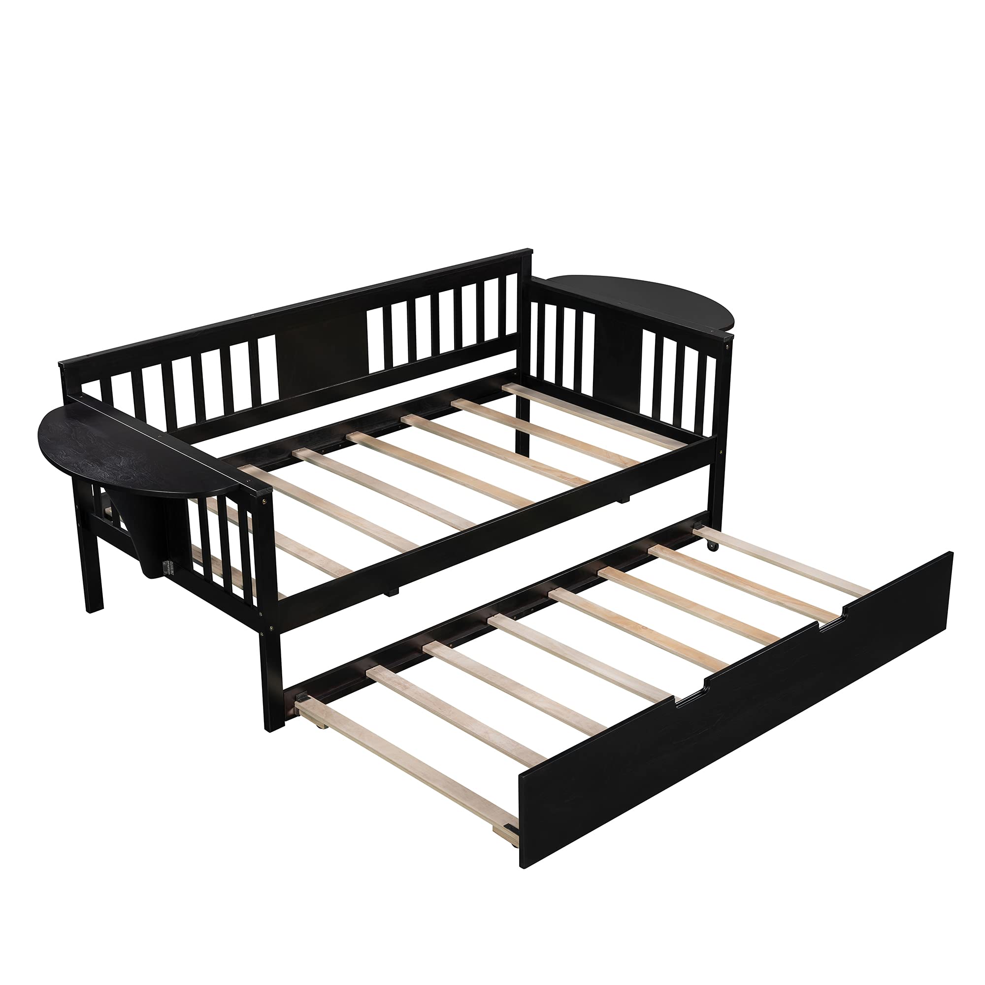**Twin Daybed with Trundle - Solid Wood Sofa Bed Frame for Kids & Adults - Twin Size Daybed for Bedroom, Living Room, Guest Room - Espresso Finish - Perfect for Sleepovers & Small Spaces**