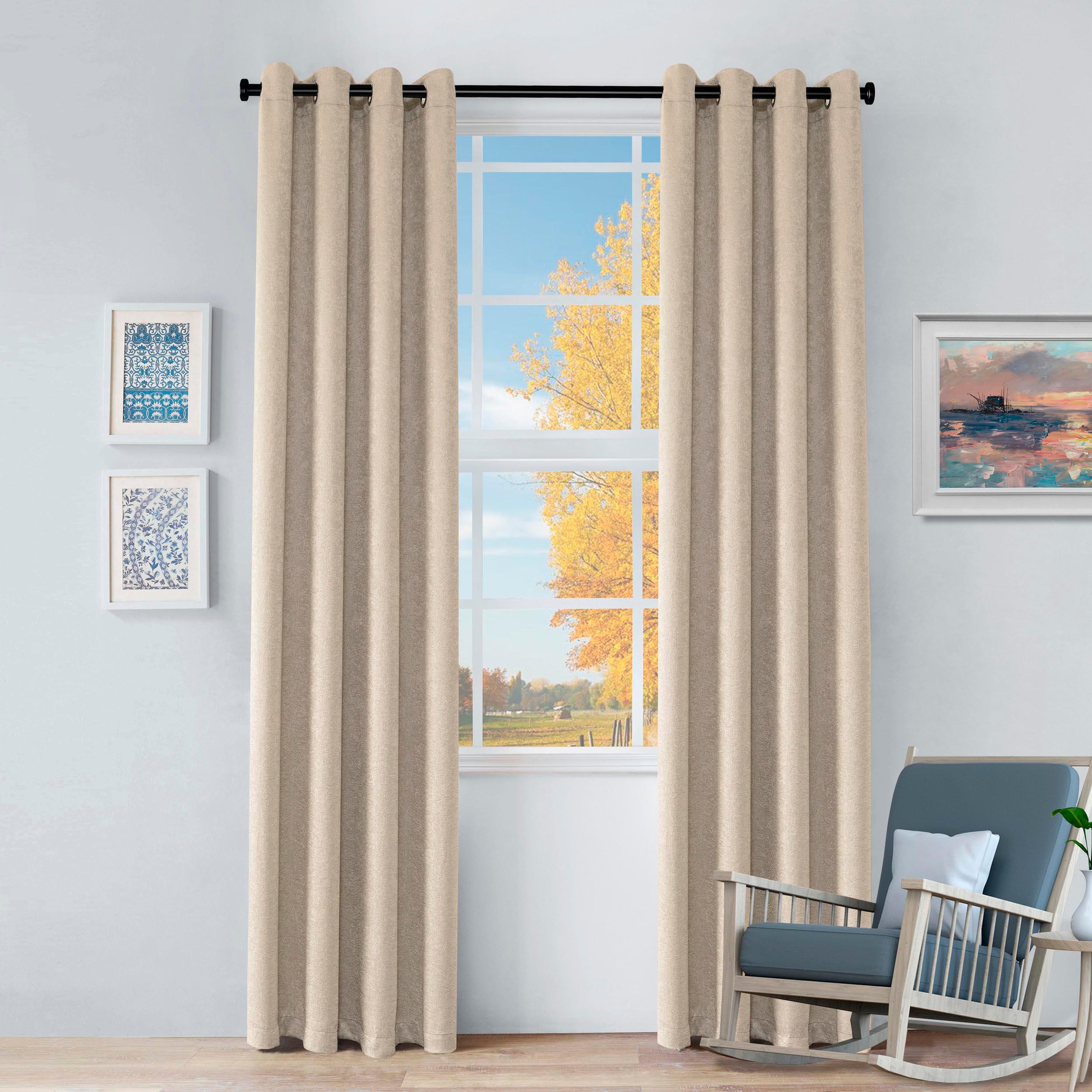 Blackout Thermal Insulated Grommet Curtain Panels Set - Solid Textured Fabric for Bedroom & Living Room - Noise Reducing & Light Blocking for Better Sleep & Privacy