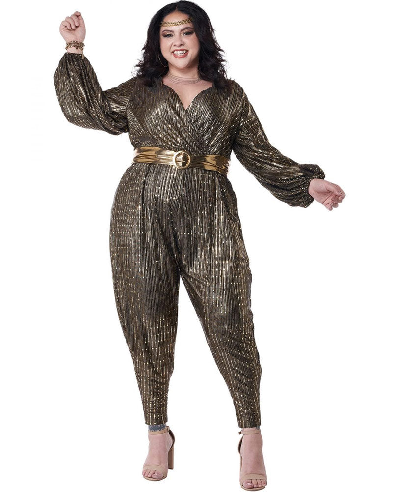 70s Gold Disco Queen Costume for Women - Plus Size 70s Disco Outfit for Halloween, Theme Parties & Dance Performances