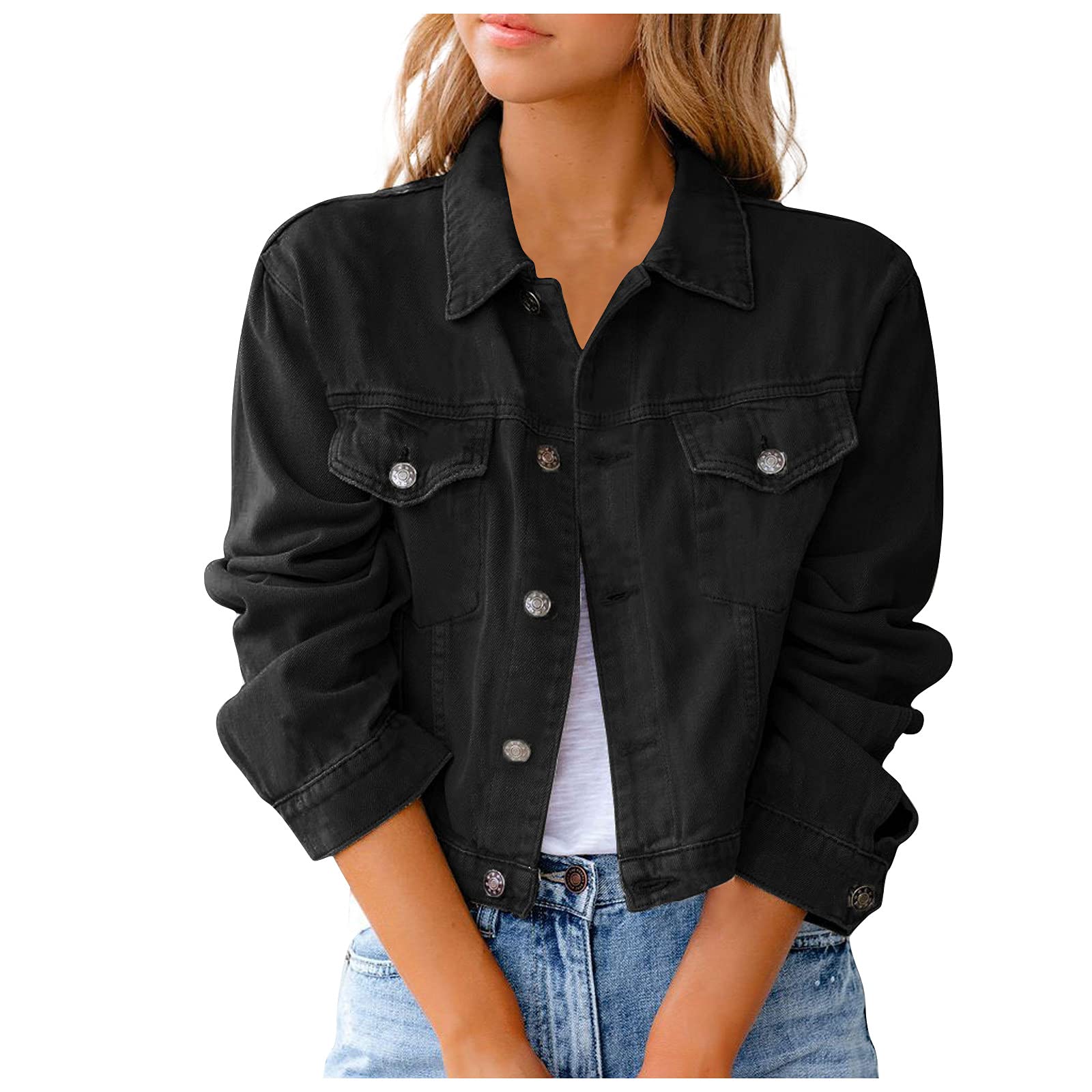 SERYU Women's Ripped Denim Jacket with Puff Sleeves - Frayed Slim Fit Cropped Jean Jacket for Casual Outfits, Street Style & Spring Layering