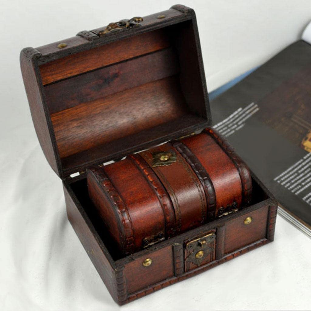 2-Piece Vintage Wooden Locking Treasure Chest Jewelry Box - Antique Style Storage for Rings, Necklaces & Keepsakes - Perfect for Home Decor, Gift Giving & Travel Jewelry Organizer