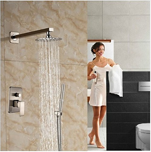 GOWE Brushed Nickel Wall Mounted Rainfall Shower Set with Handheld Showerhead - Luxury Bathroom Fixture for Spa-Like Shower Experience