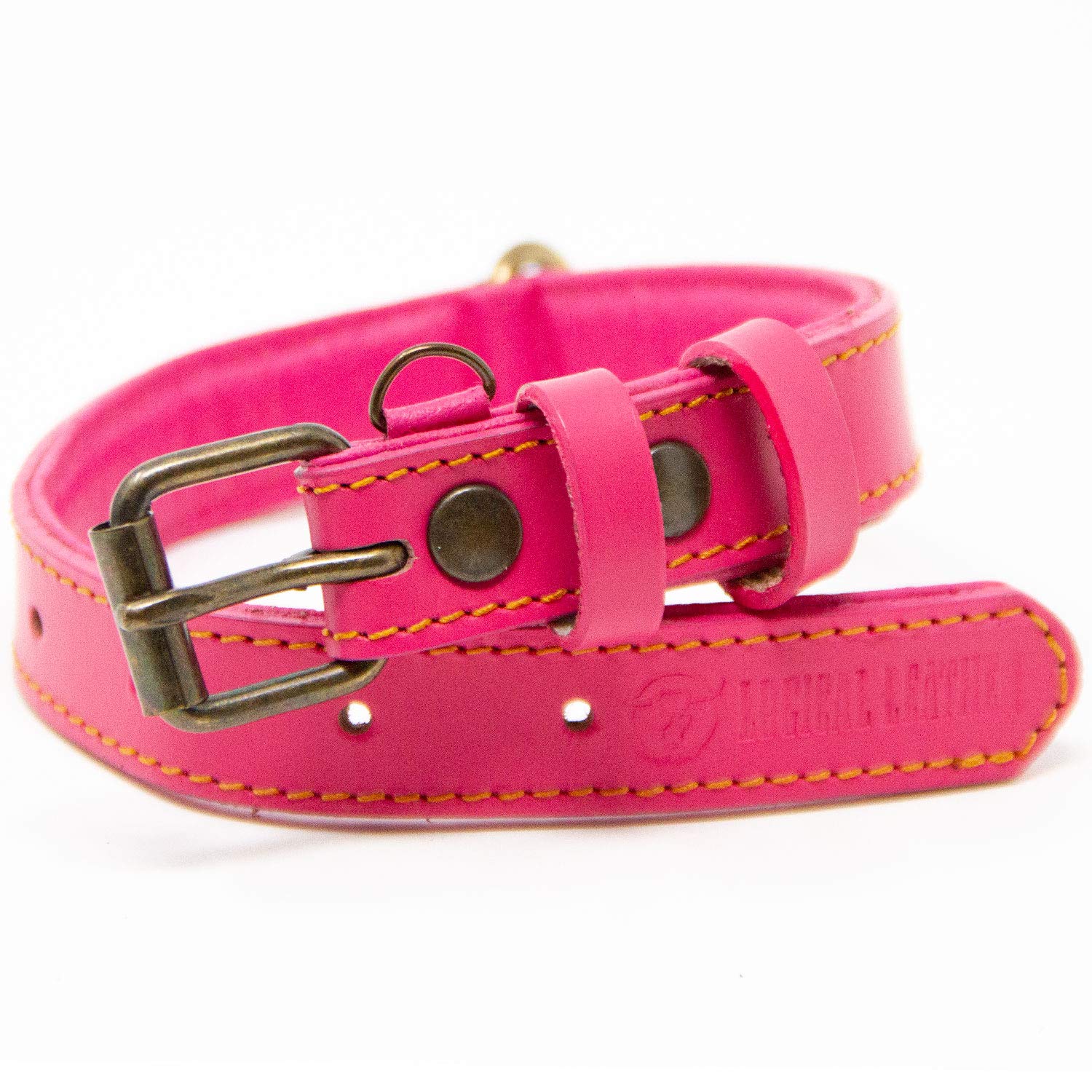 Premium Genuine Leather Dog Collar for Small Dogs - Soft Padded Full Grain Leather, Adjustable & Durable (Pink, Small) - Perfect for Daily Walks, Training & Fashion Accessory