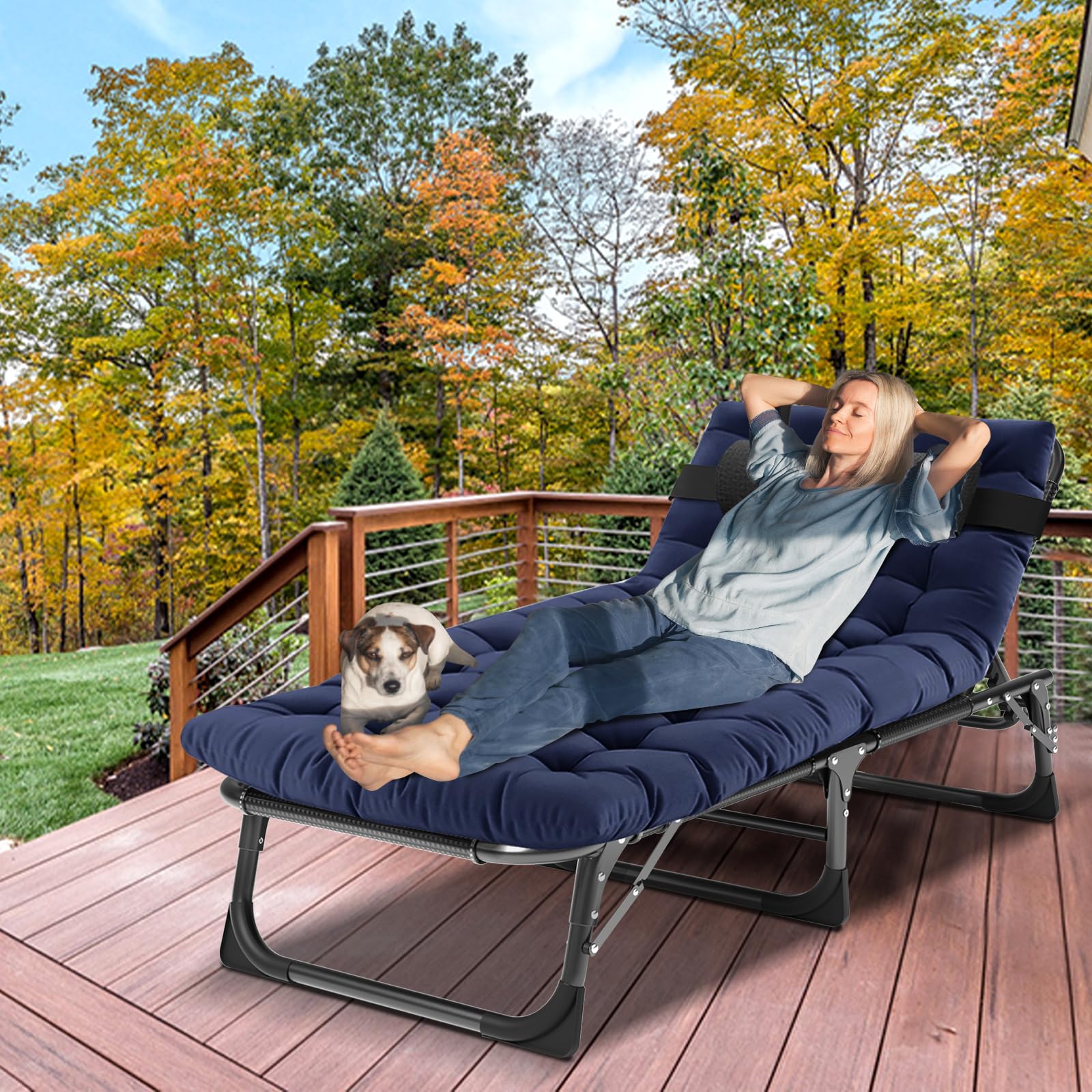 Portable Folding Camping Cot - Adjustable 4-Position Reclining Chaise Lounge Chair with Pillow for Adults - Lightweight Outdoor Sleeping Cot for Camping, Beach, Poolside & Patio Relaxation - Perfect for Backyard, Picnics & Travel Adventures