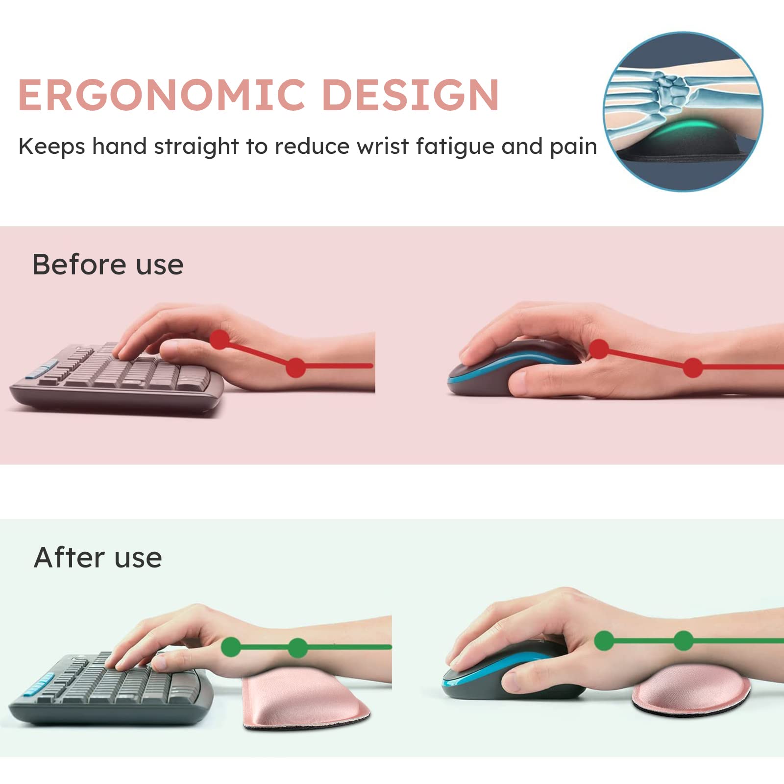 iCasso 3-in-1 Ergonomic Gaming Desk Mat Set - Extra Large 35.4x15.7 Inch Keyboard Mouse Pad with Wrist Rest Support - Ultra Thick Comfort for Typing & Pain Relief - Perfect for PC Gaming, Office Work & Home Computer Setup (Pink)