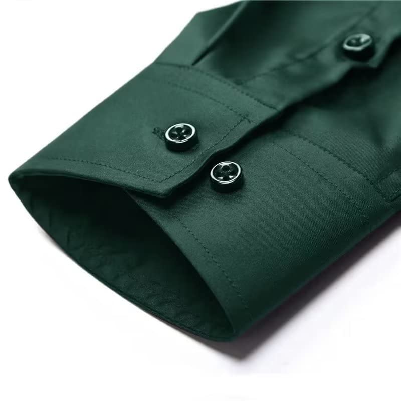 HUUTOE Men's Green Poplin Dress Shirt - Formal Slim Fit Button Down Shirt for Business, Wedding & Prom - Breathable Comfortable Office Wear