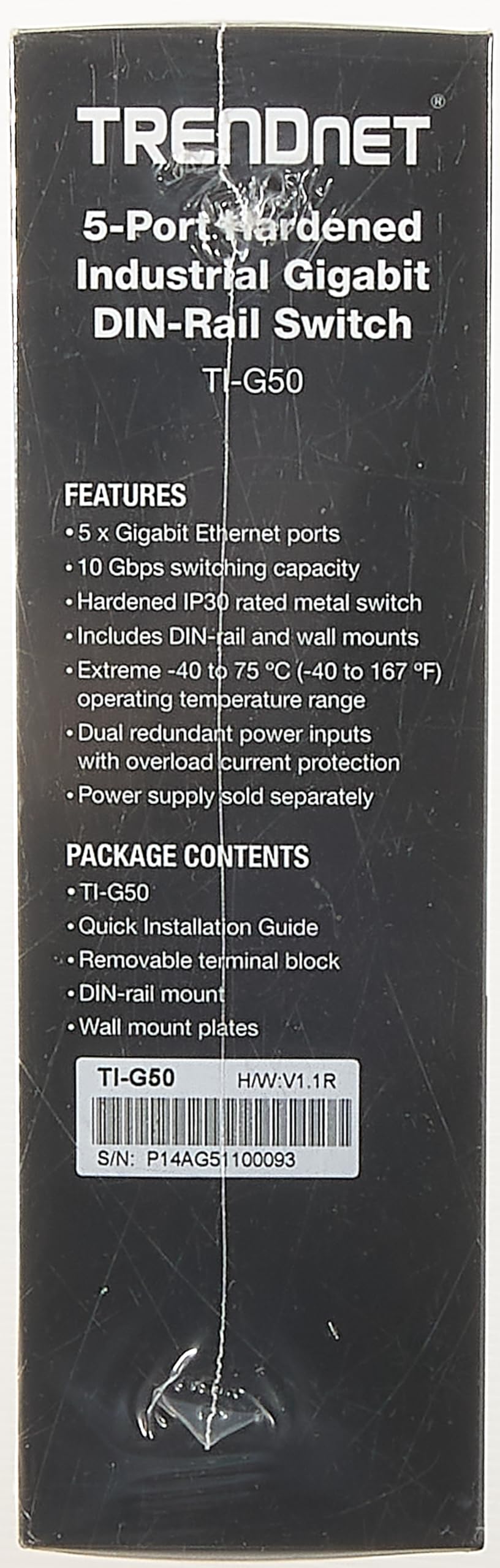 TRENDnet 5-Port Industrial Gigabit DIN-Rail Switch - 10Gbps High-Speed Network Switch with IP30 Rating (-40°F to 167°F) - DIN-Rail & Wall Mount Included - Lifetime Warranty - Black - TI-G50 - Perfect for Harsh Industrial Environments, Factory Automation & Outdoor Networking