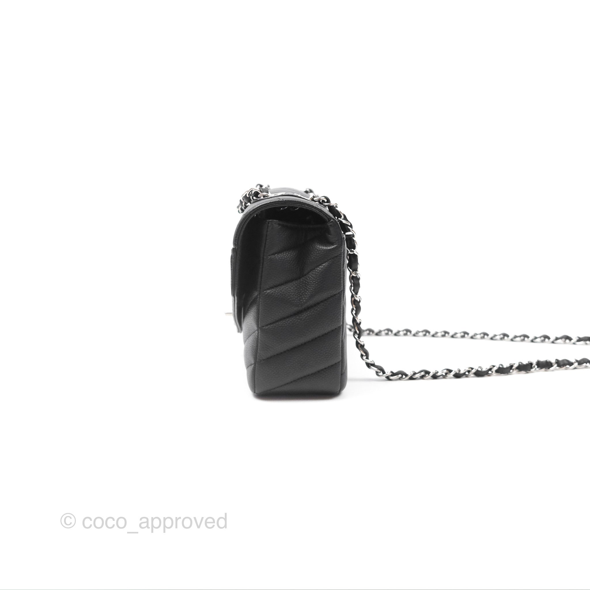 Chanel Chevron Quilted Flap Bag Black Caviar Leather with Silver Hardware - Luxury Crossbody Purse for Women, Perfect for Evening Parties & Daily Use