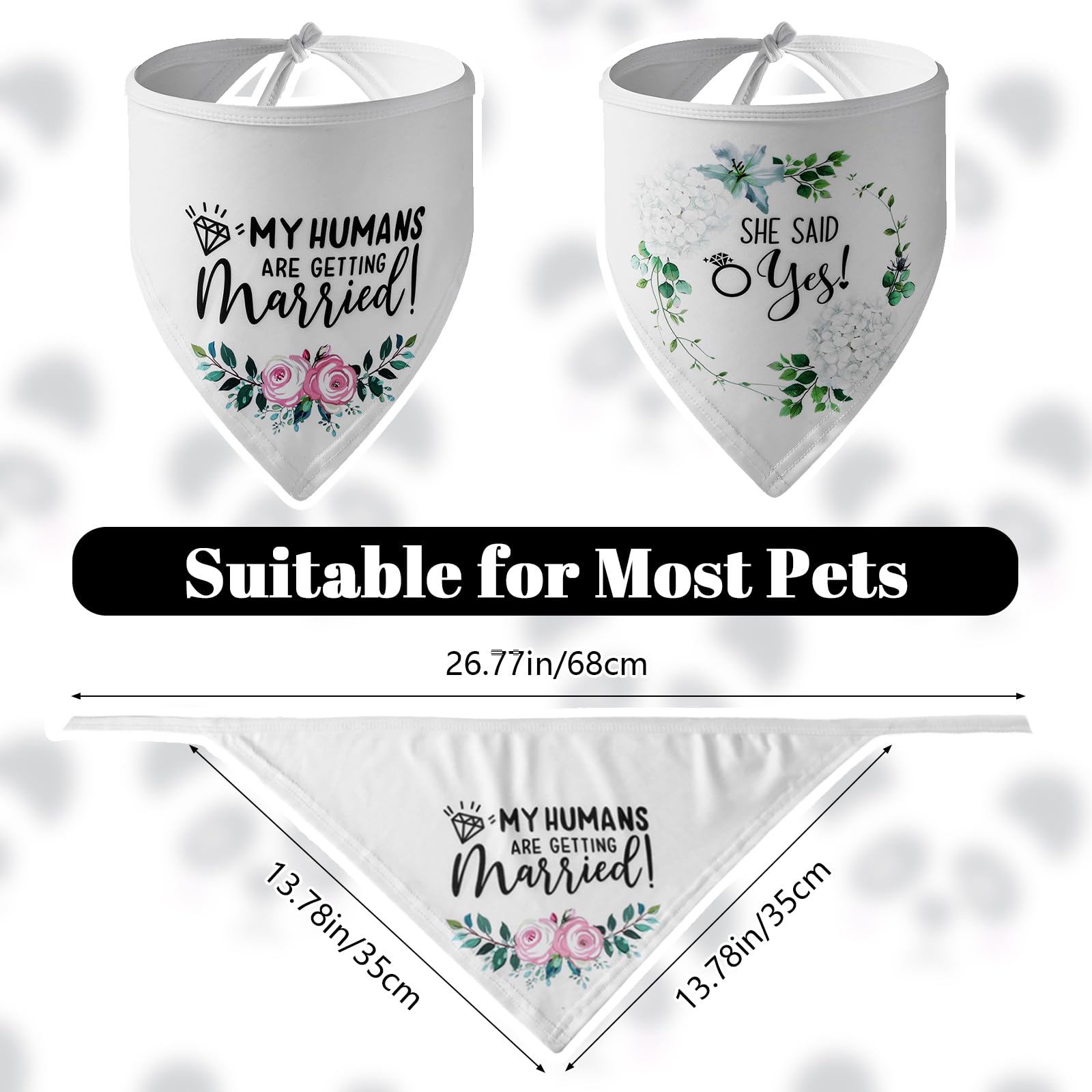 2 Pack White Floral Dog Bandana Scarf for Wedding - Triangle Pet Bandana with Elegant Floral Pattern, Perfect for Dog Lovers Gift & Pet Wedding Accessories - Great for Pet Weddings, Photo Shoots & Special Occasions