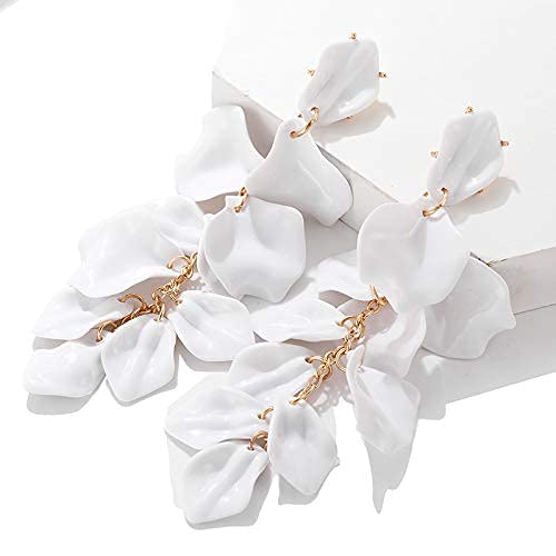 Long Drop Acrylic Petal Earrings for Women - Rose Flower Dangle Statement Earrings with Resin Floral Tassel Design | Perfect for Parties, Weddings & Everyday Fashion Accessories