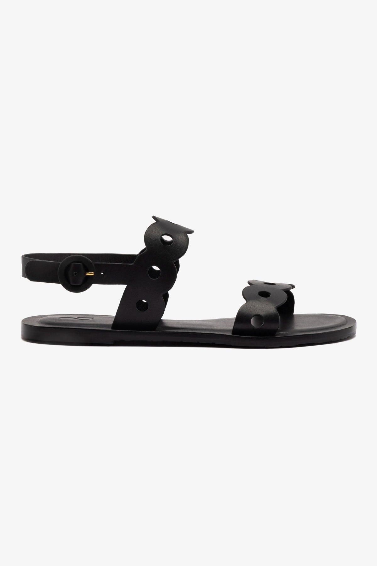 Florence Flat Sandal Women's Black Leather Sandals - Comfortable Casual Shoes for Summer, Beach, and Everyday Wear