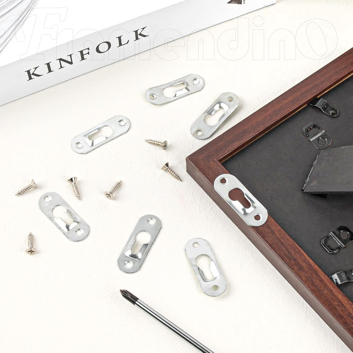 20 Pack Silver Metal Keyhole Hangers with Screws - 43mm x 16mm Picture Hanging Brackets for Mirrors, Frames & Wall Art - Easy DIY Home Decor Installation