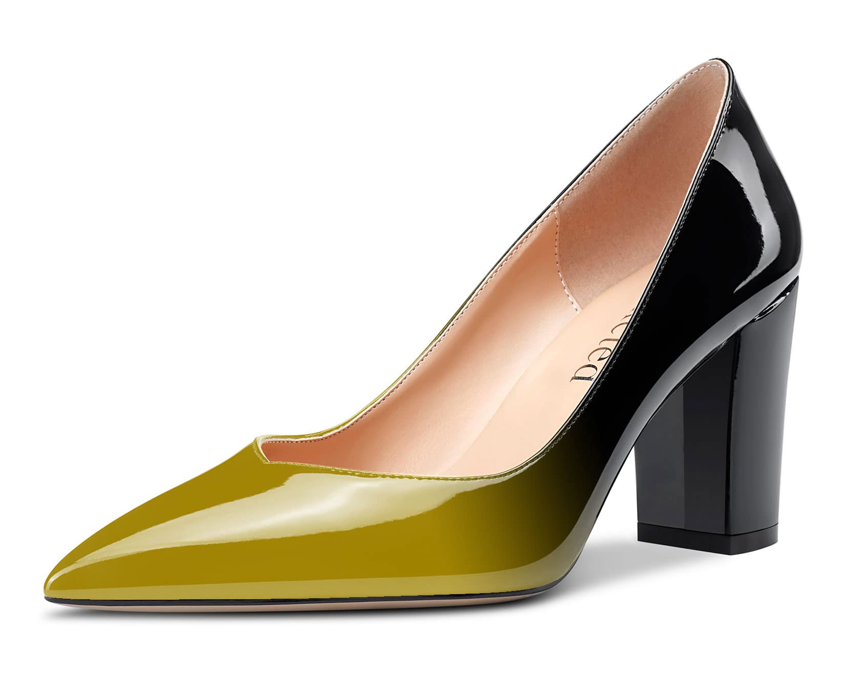 Saekcted Women's Chunky Heel Pumps - 3 Inch Block High Heels Pointed-Toe Dress Shoes for Wedding, Dinner & Office Wear | Comfortable & Stylish Women's Fashion Shoes