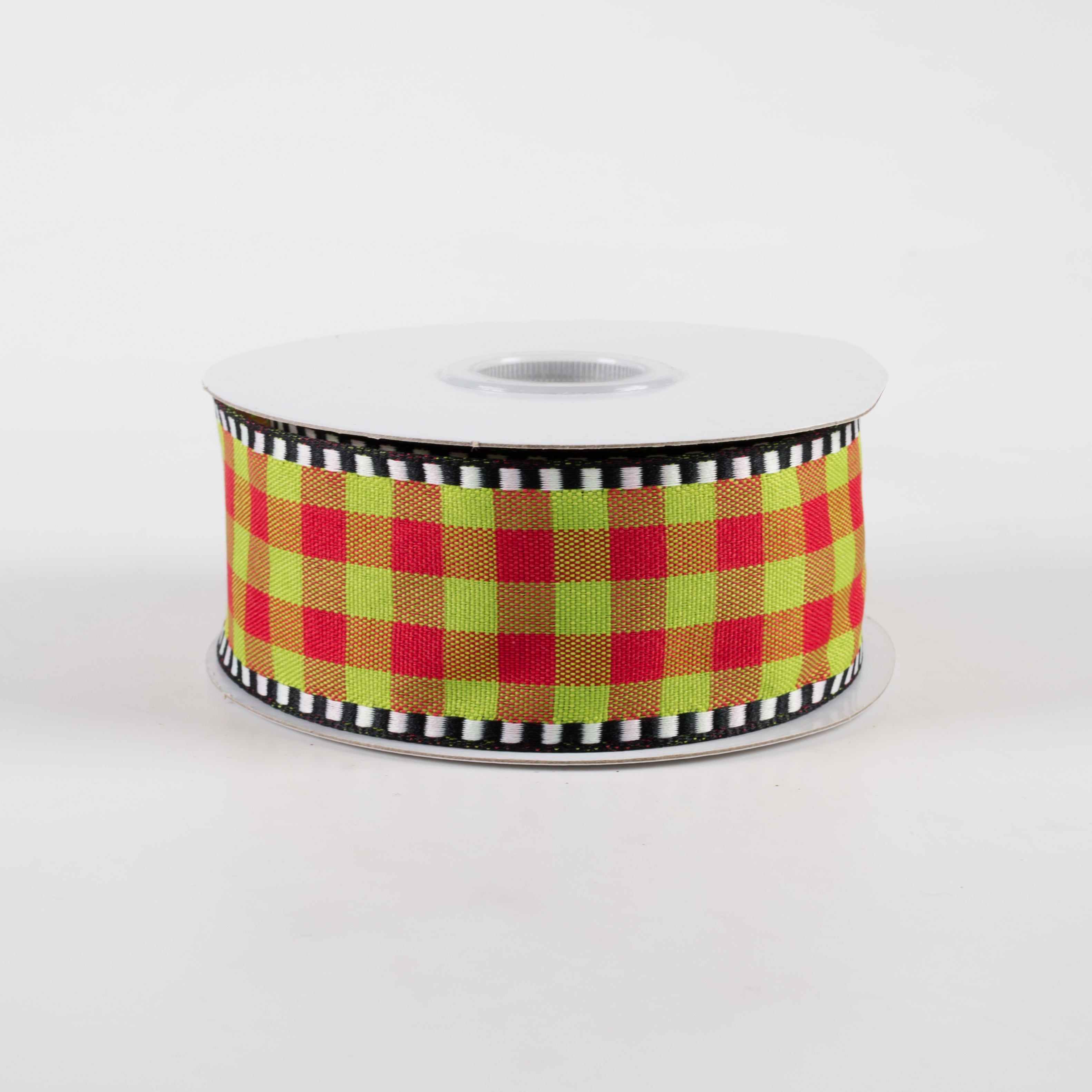 1.5 Inch Dashed Edge Check Plaid Ribbon - Red & Lime Green Grosgrain Ribbon (10 Yards) for Gift Wrapping, DIY Crafts, Scrapbooking & Party Decorations