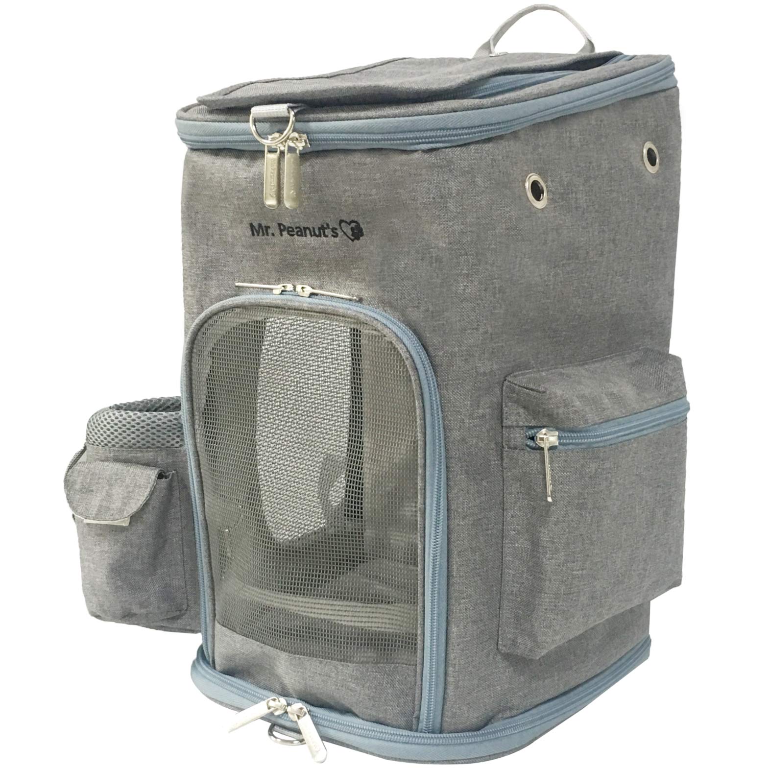 Mr. Peanut's Premium Soft-Sided Pet Carrier Backpack for Small Cats & Dogs - Lightweight & Breathable with Self-Locking Zippers & Faux Fleece Padding (Platinum Gray) | Perfect for Air Travel, Vet Visits & Outdoor Adventures