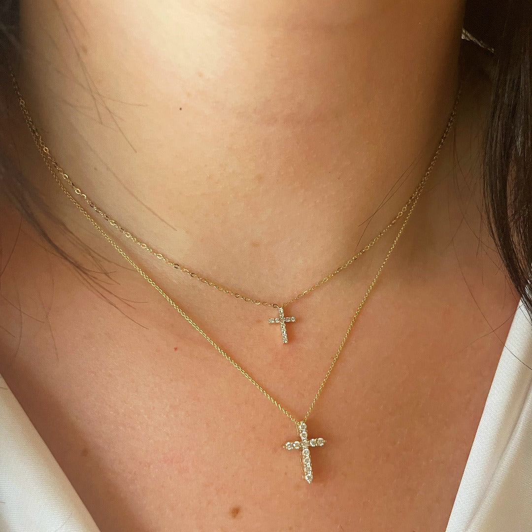10ctw Diamond Small Cross Pendant Necklace in 14K Gold - Elegant & Dainty Jewelry for Women, Perfect for Everyday Wear, Gifts & Special Occasions