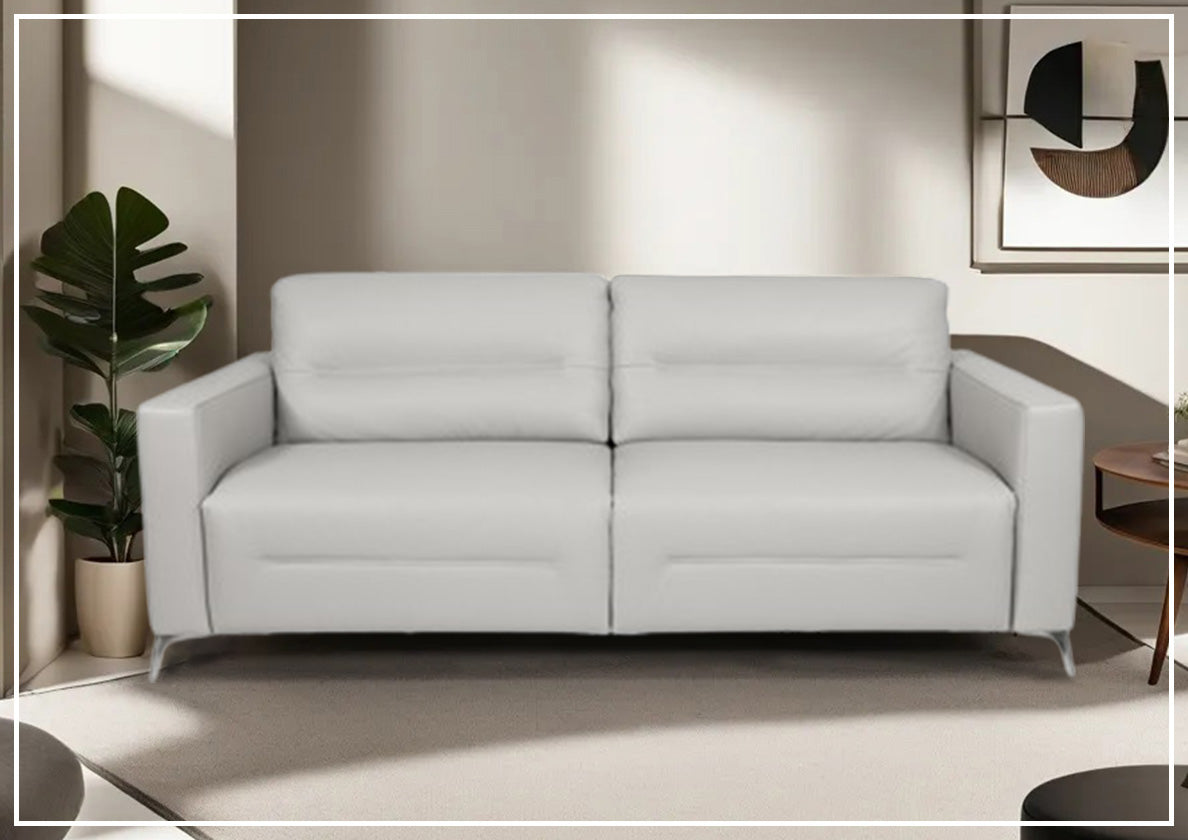 Kathy Ireland Tucson Genuine Leather Queen Sleeper Sofa with Chrome Steel Legs - Convertible Sofa Bed for Living Room, Guest Room & Small Spaces