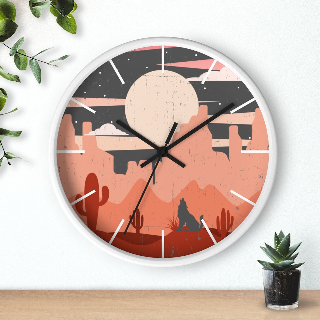 Pastel Howling Wolf Desert Wall Clock - Unique Southwestern Decor for Living Room, Bedroom, or Office - Perfect for Home & Cabin Decor
