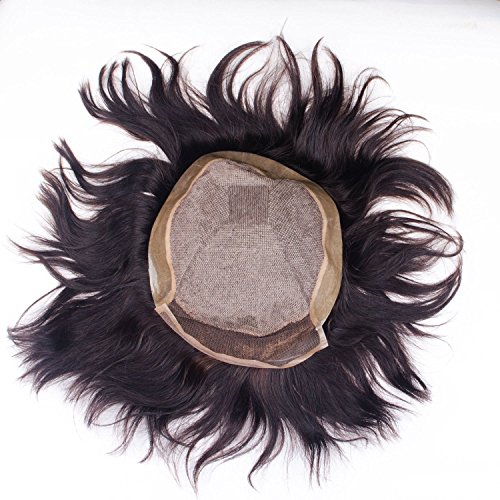 Kabello Men's Mirage Front Lace Human Hair Patch - 9x7 Inches Black - Includes Free Hair Clips & Tape - Perfect for Hair Loss, Thinning Hair & Natural-Looking Hair Replacement